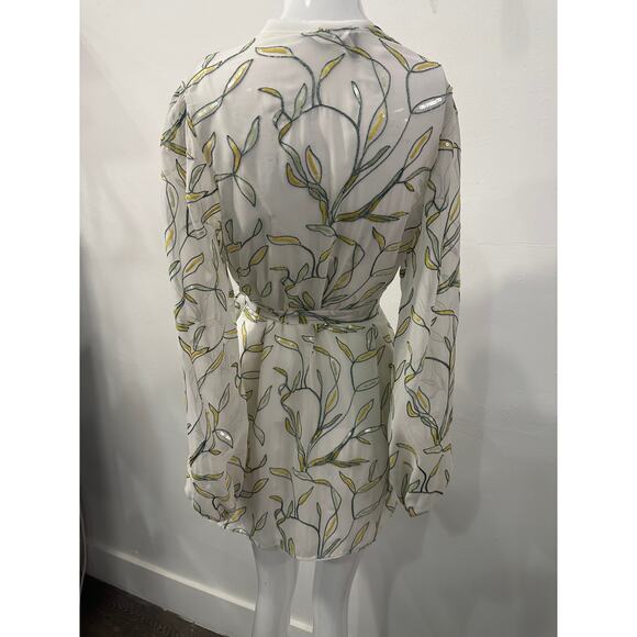 NWT Alexis Embellished Leaf V-Neck Long Sleeve Mini Dress White Women's Size XS - Picture 2 of 7
